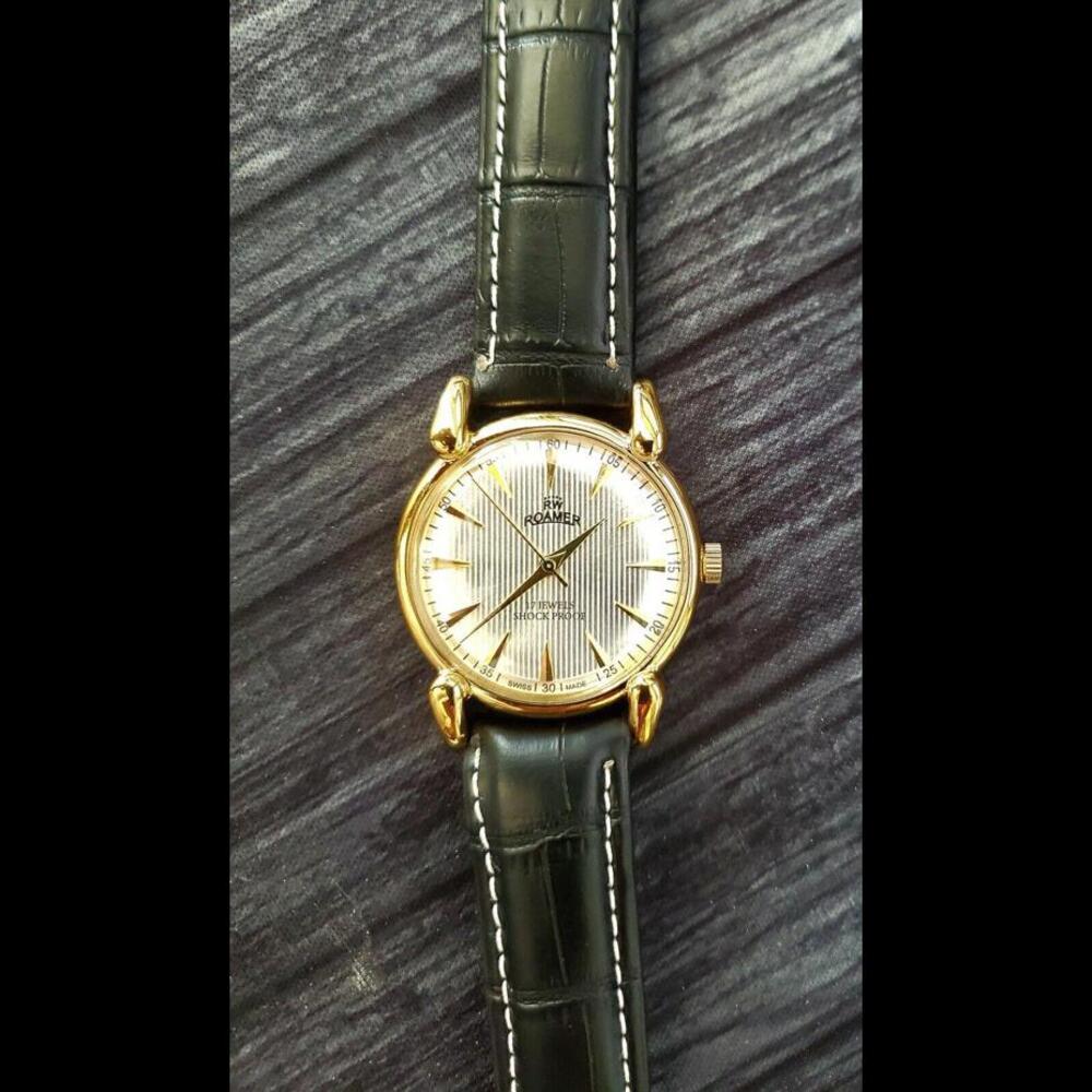 Rare Roamer‎ Brevete Swiss Mens Manual Watch Gld Cham Blk